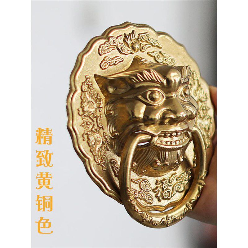 头大门拉手纯麟铜子头虎麒狮头兽门老式环头木门把手