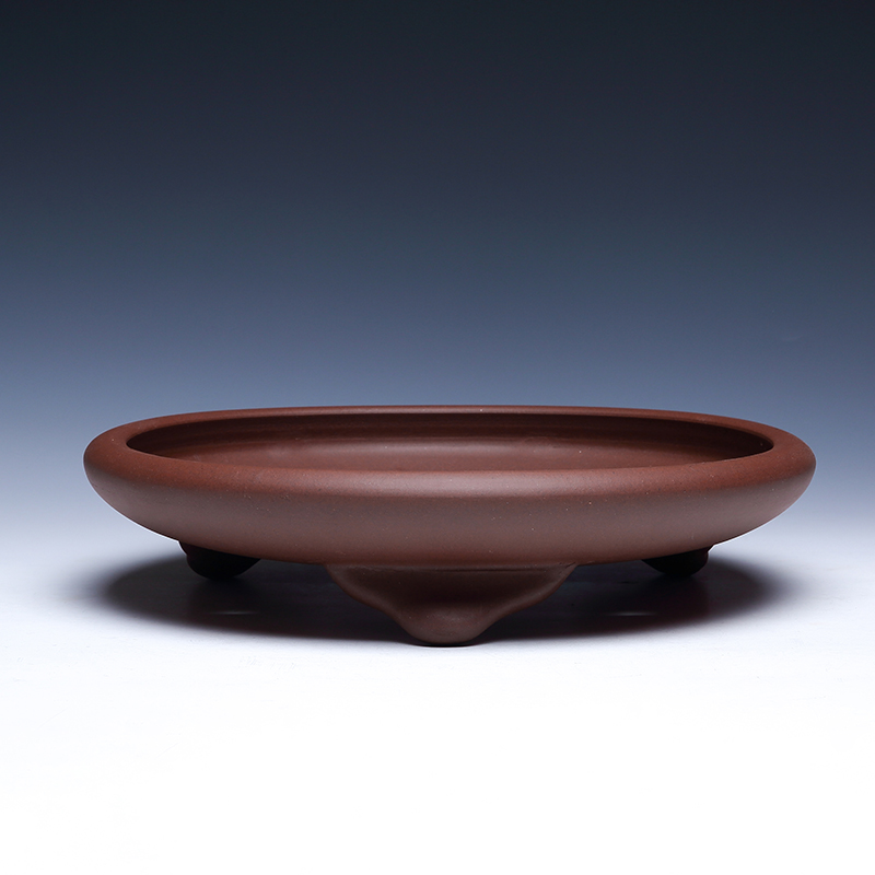 宜兴紫砂花盆大号假山盆圆形盆景盆植物陶瓷盆景盆三脚浅多肉花盆