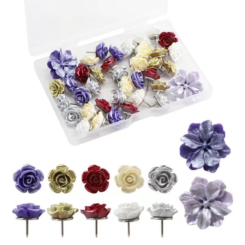 枚盒新款复古珠光色mm玫瑰工字钉创意DIY画板装饰朵图钉