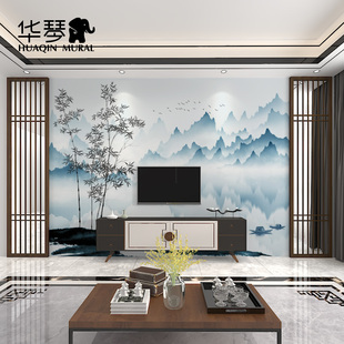新意境山水壁纸客厅书房卧室墙布电视背景墙水墨竹子壁画墙布