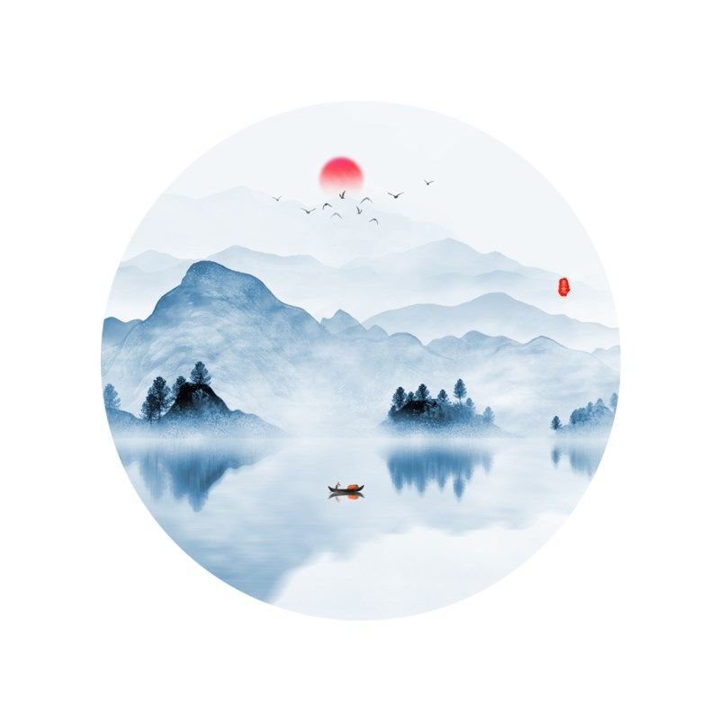 定制圆形新玄关装饰画水墨圆圈弧形山水壁纸过道走廊背景墙布