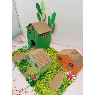 废旧利用 变废为宝手工成品 纸盒变房子 纸箱小木屋 屋子