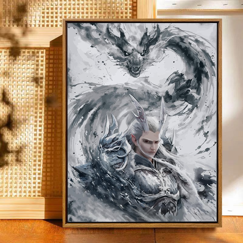 哪吒敖丙的爹数字油画丙烯油彩装饰手工手绘填色涂色挂画哪咤