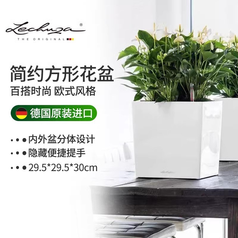 Lechuza德国进口自动吸水花盆酒店地面大号方形绿植树脂cube 30