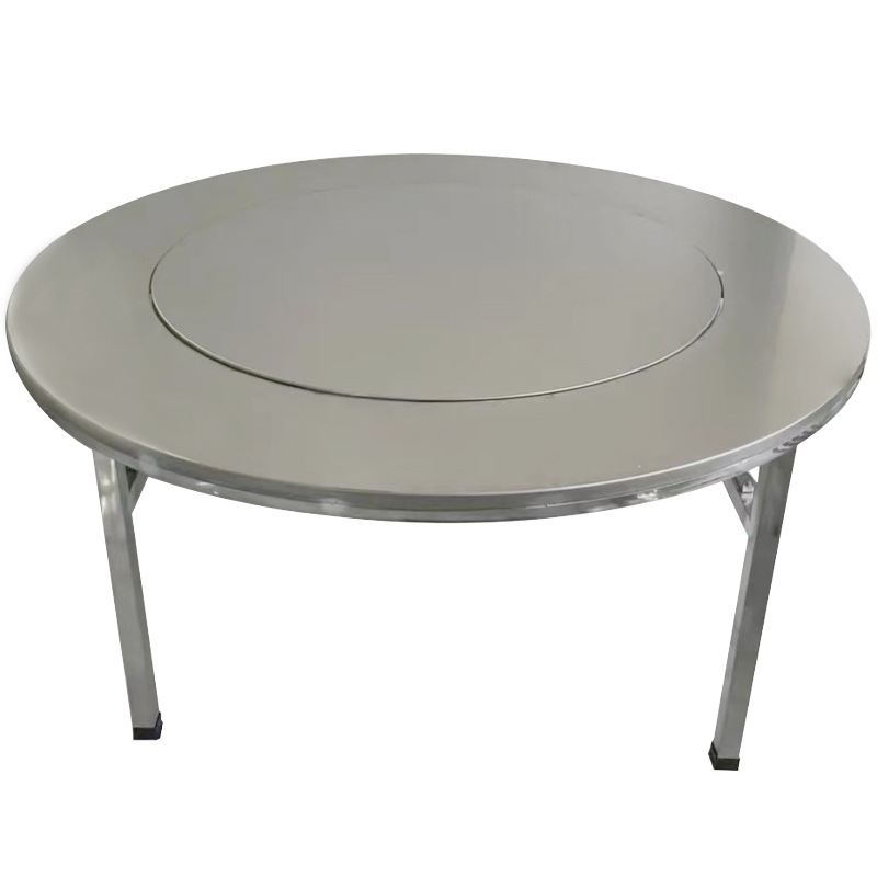 新款不锈钢内置转盘圆桌家用饭桌可折叠大圆桌餐桌连体圆台桌子