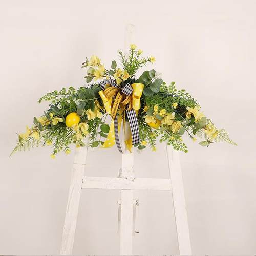 鸿禹春季仿真花柠檬飘带门楣墙壁门挂家居婚礼装饰壁挂