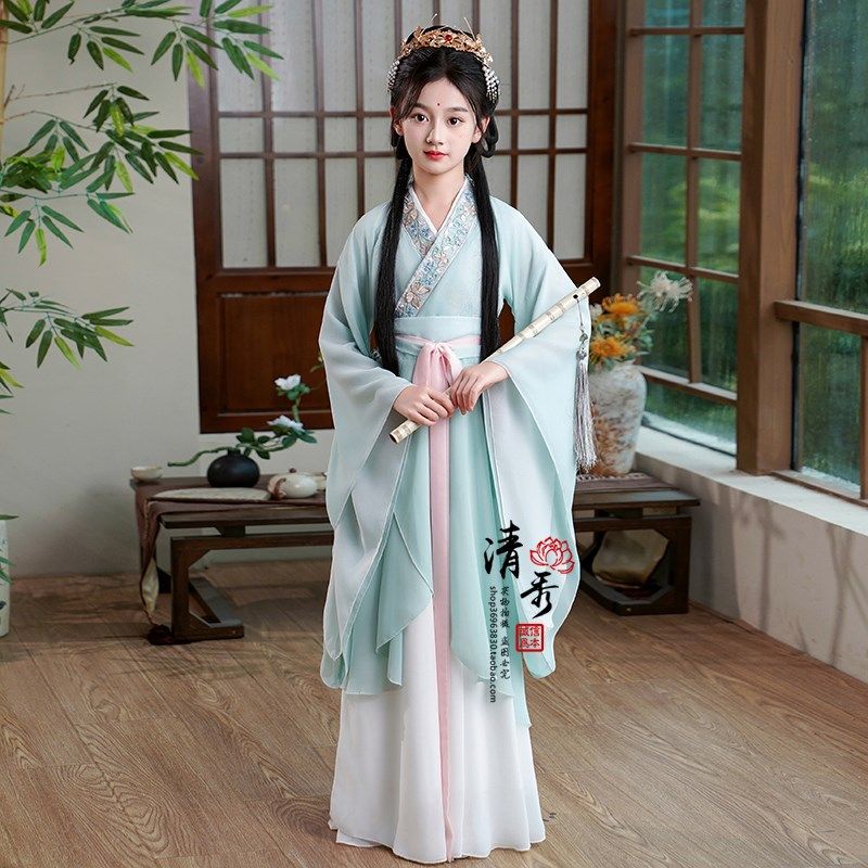 女童汉服2024新款秋冬战国袍儿童古装魏晋风交领演出服广袖流仙裙