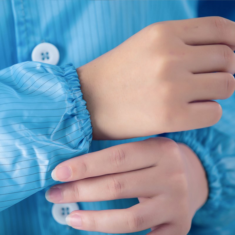 防静电工作服 带帽无尘大褂电子厂食品车间男女蓝白色长款静电衣