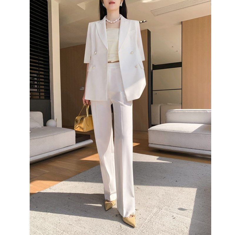 白色西装套装女2024新款夏薄款高级感小个子职业气质休闲西服外套