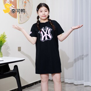 胖女童裙子夏季偏胖女孩大码宽松长款连衣裙短袖儿童加肥加大童装