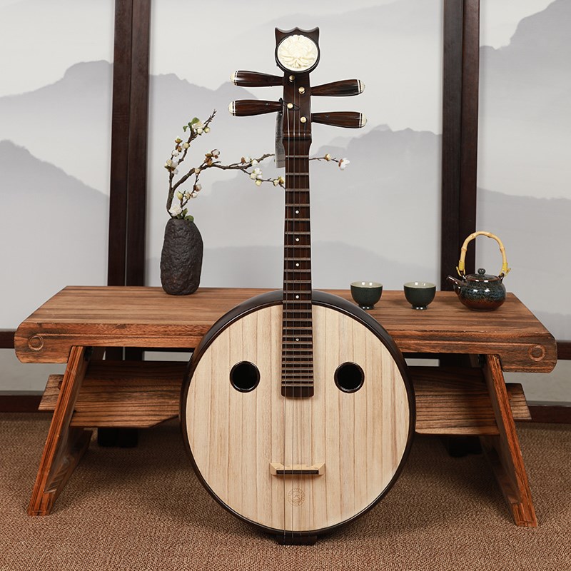 星海 黑檀中阮演奏级钢品原木色东非黑紫檀材质圆孔中阮乐器8576