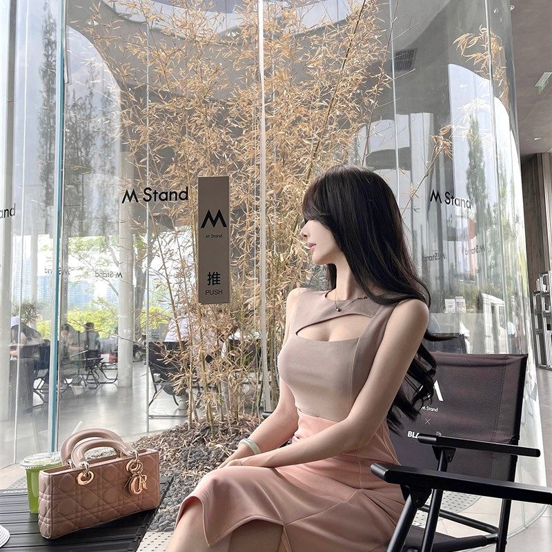 CCZEE 夏日泡芙 设计感挖空设计拼接包臀长裙小众撞色连衣裙女夏