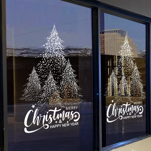 耶诞树装饰节日氛围布置橱窗贴纸耶诞节窗花玻璃贴纸店铺门贴静电