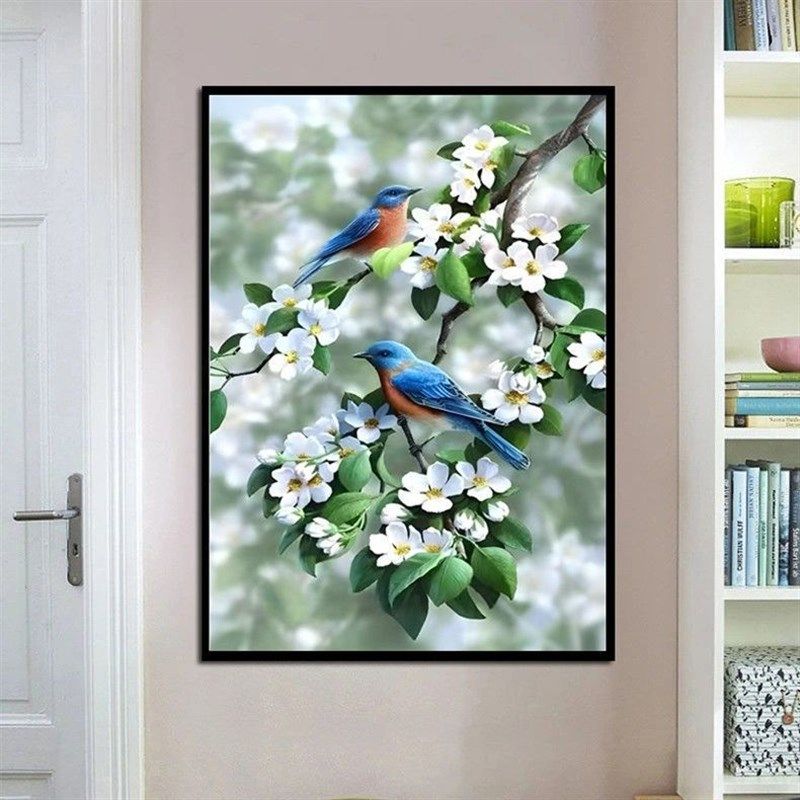 花枝上的小鸟十字绣2022新款线绣客厅植物花卉竖版餐厅自己绣满绣
