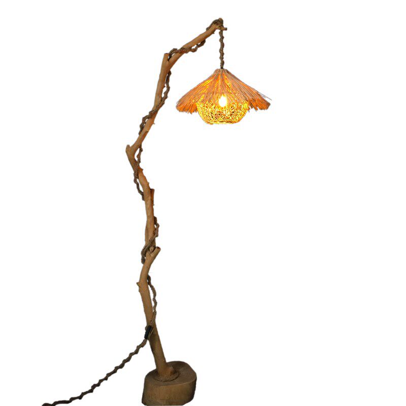 插电式藤编草帽吊灯侘寂风禅意茶室氛围灯复古diy手工编织灯罩