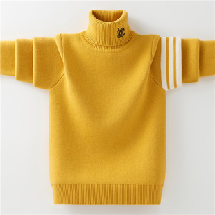 男童毛衣一体绒秋冬款儿童针织衫中大童洋气女童白色高领打底衫潮