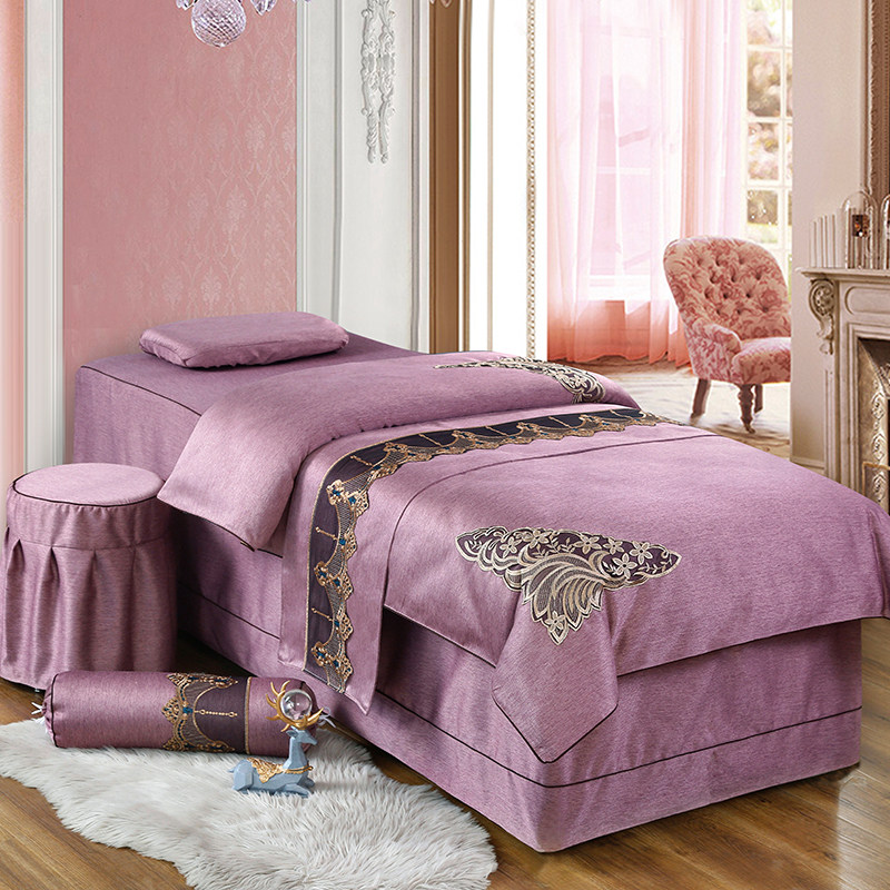 高档全棉美容床罩四件套欧式美容院SPA专用按摩美体床套简约纯棉