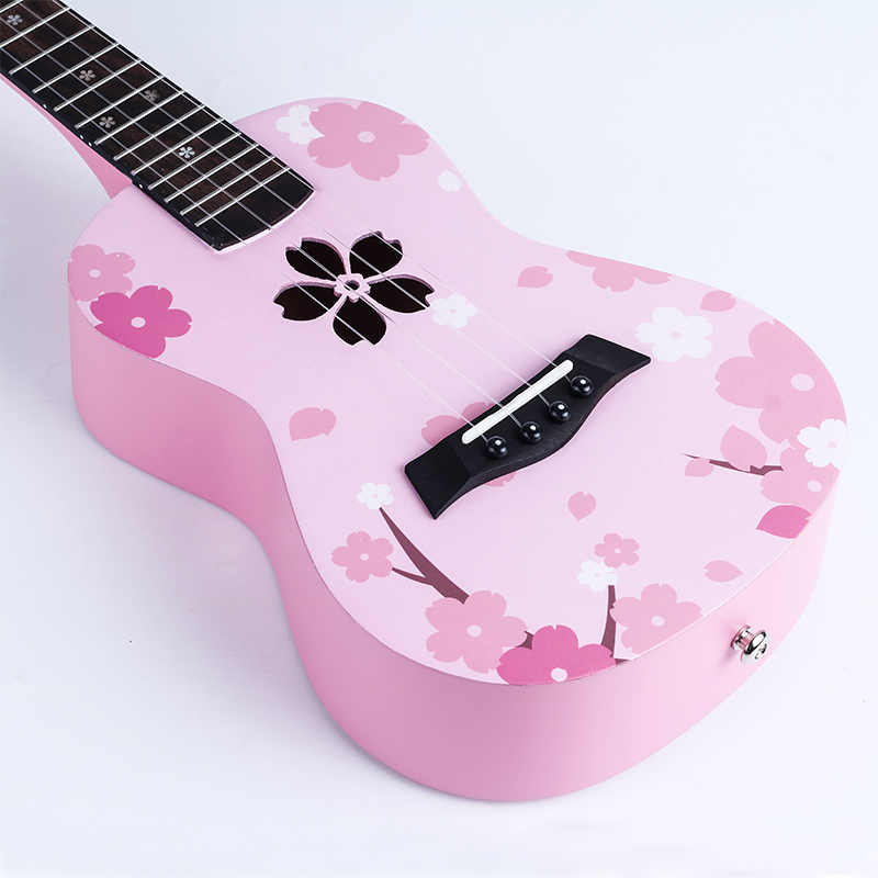 单板尤克里里专业级女初学者樱花个性粉色女孩儿童21寸小吉他可爱