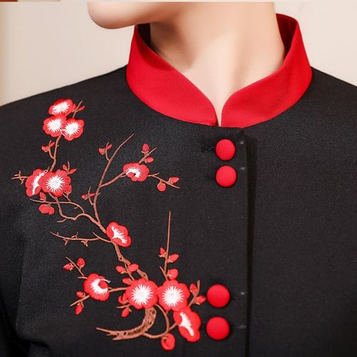 酒店服务员工作服秋冬男中式餐厅茶楼中国风火锅饭店工装长袖加棉