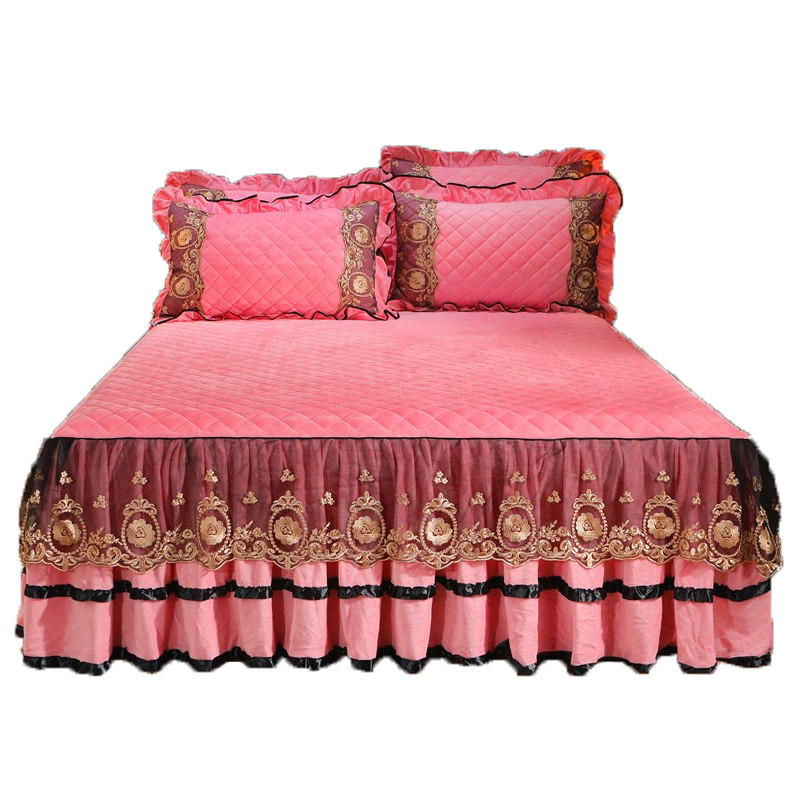 保暖水晶绒夹棉蕾丝床裙式单件公主风珊瑚绒加厚床罩防滑床套床盖,床上用品,床裙,淘宝优惠券,粉丝福利购,淘宝优惠卷