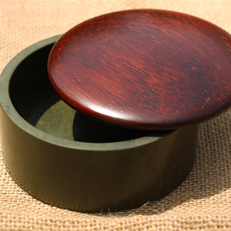 宋坑原石绿端带盖砚台多功能端砚墨池墨海专配石盖送墨块文房四宝