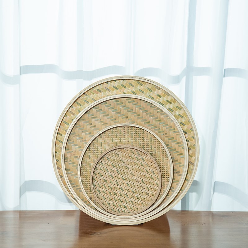 竹制品竹编簸箕烘焙笼有孔竹筛子家用晾晒圆簸箕米筛竹匾绘画装饰