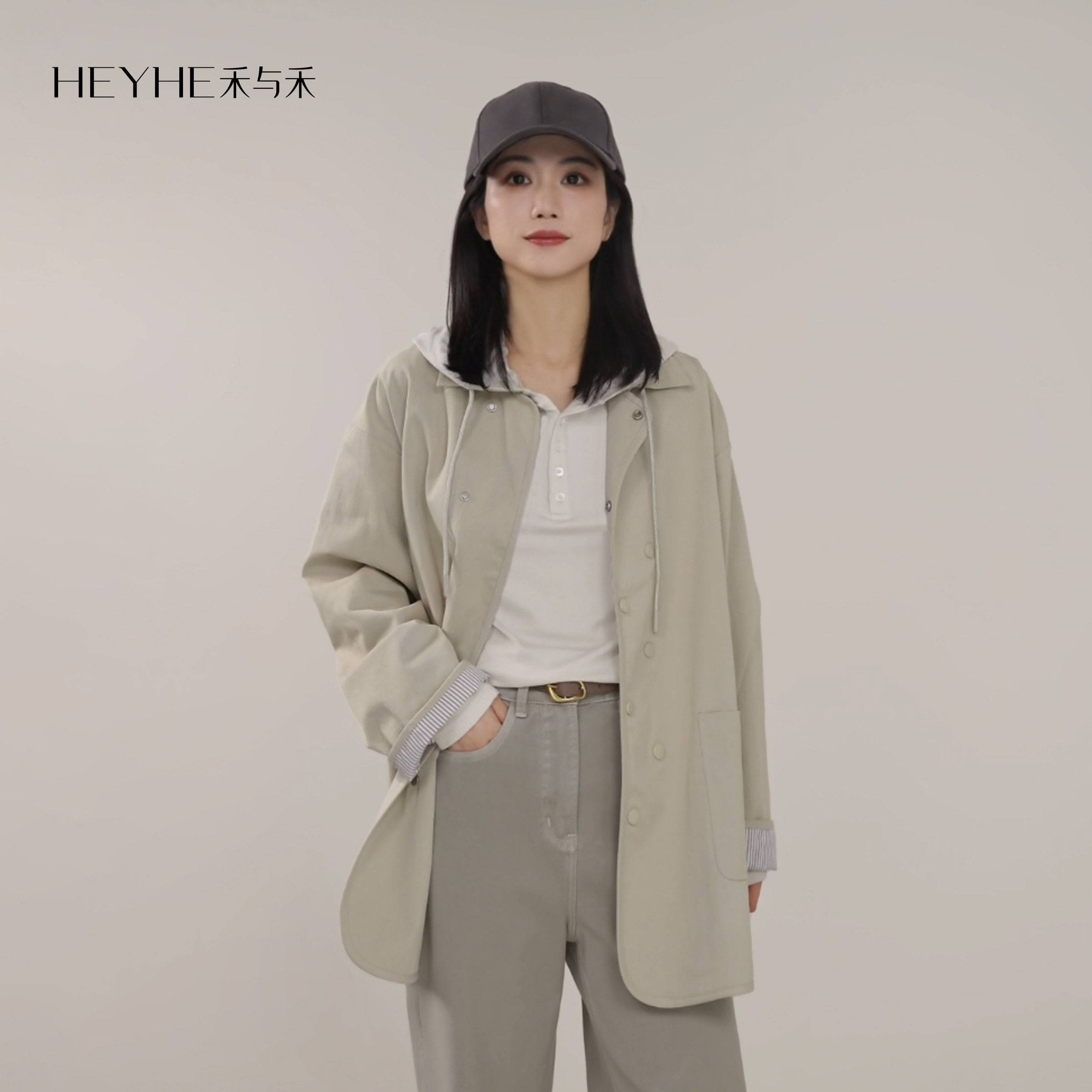 小禾【旅行日记】高棉韩版不规则双排扣复古中长简约风衣薄外套