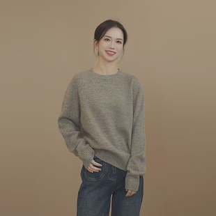 小禾【星尘】100绵羊毛三色一股纱优雅轮廓简约圆领慵懒毛针织衫