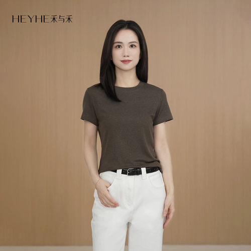 小禾【豆沙T】莱赛尔亚麻软糯亲肤外穿显瘦不挑身材圆领短袖T恤