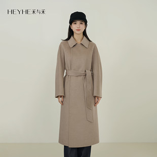 小禾顶奢【14.5大衣】100山羊绒垂感飘腰带气场全开双面羊绒大衣