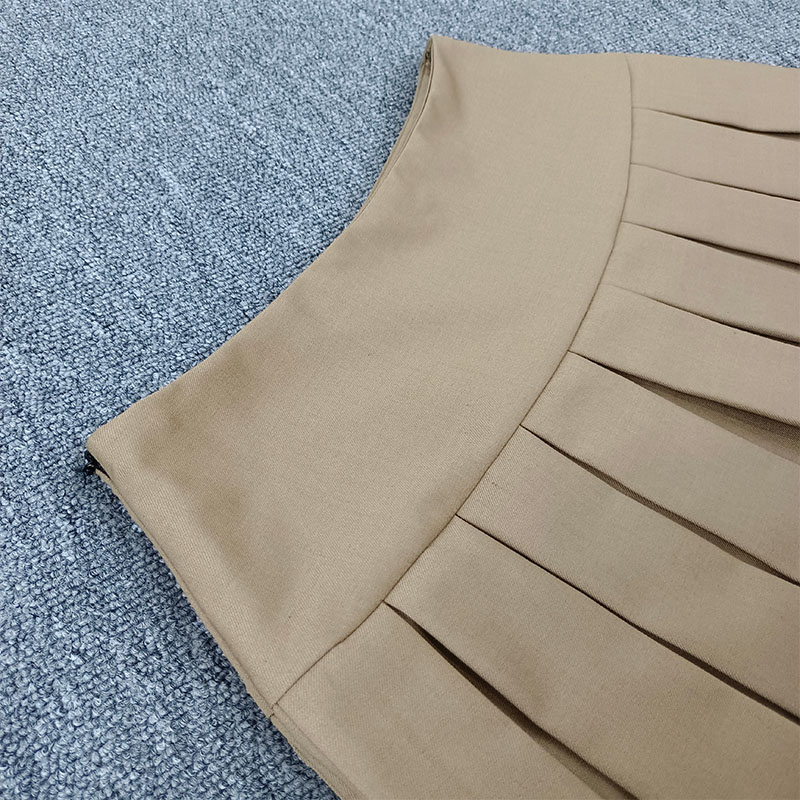 卡其色半裙夏百褶裙西装面料a字半身裙小个子xs裙子150显高短裙
