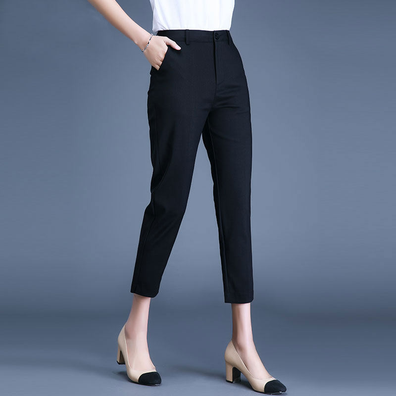 休闲八分裤女小个子黑色高腰直筒小西裤夏季薄款女裤九分小脚裤