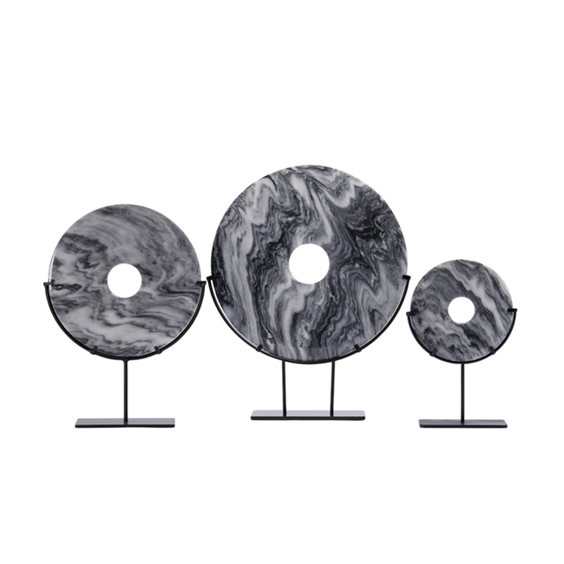 新中式天然白色玉石玉璧摆件客厅书房桌面平安扣玄关软装饰品摆设