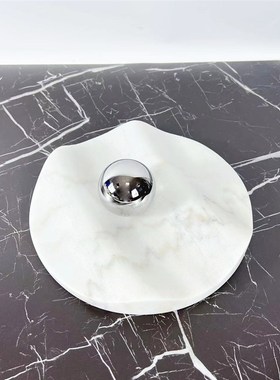 简约样板房家居装饰摆件天然波浪大理石托盘软装饰品摆场艺术