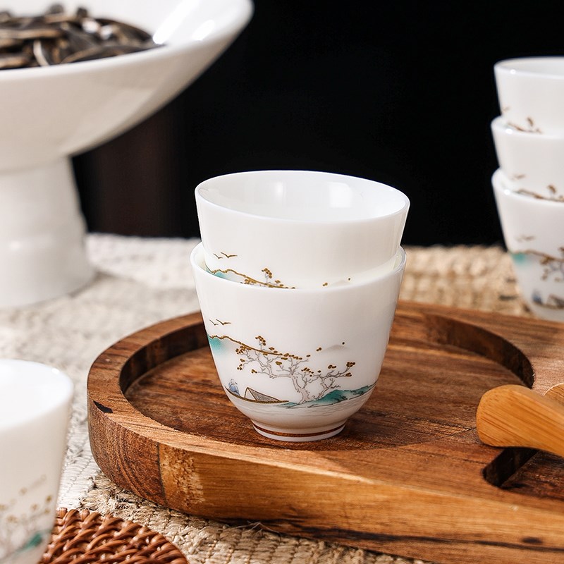 品茗杯陶瓷羊脂玉白瓷家用茶具单杯子功夫喝茶杯6只装主人杯待客