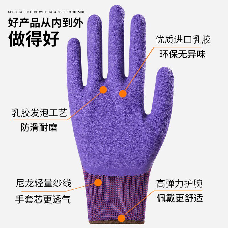 星宇L578红宇L309劳保防护手套舒适防滑耐磨透气薄款乳胶发泡小号图片
