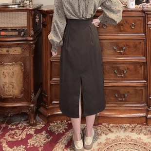 一生罗曼复古港风A字半身裙女春秋季高腰显瘦中长款休闲气质裙子