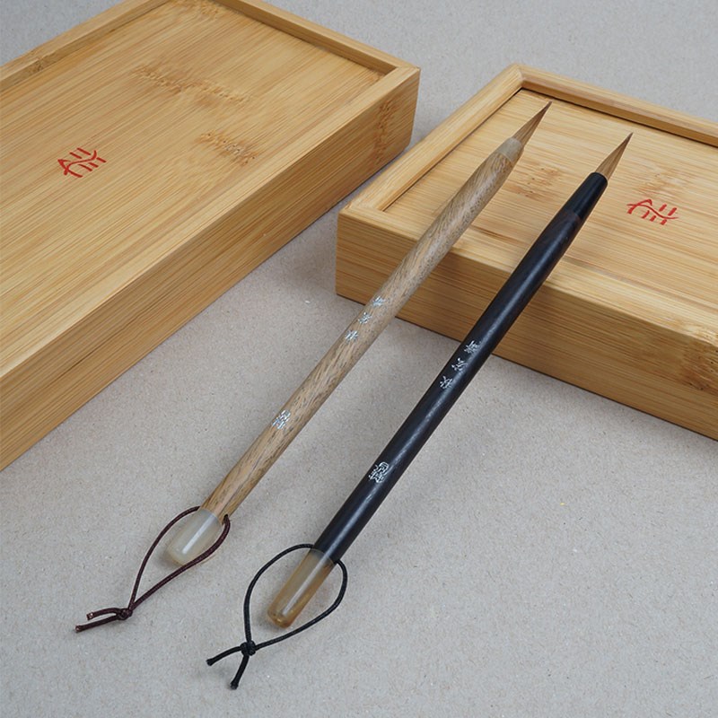 秋宏斋簪狼毫书画毛笔小楷抄经行草水彩勾线细节天然檀木杆