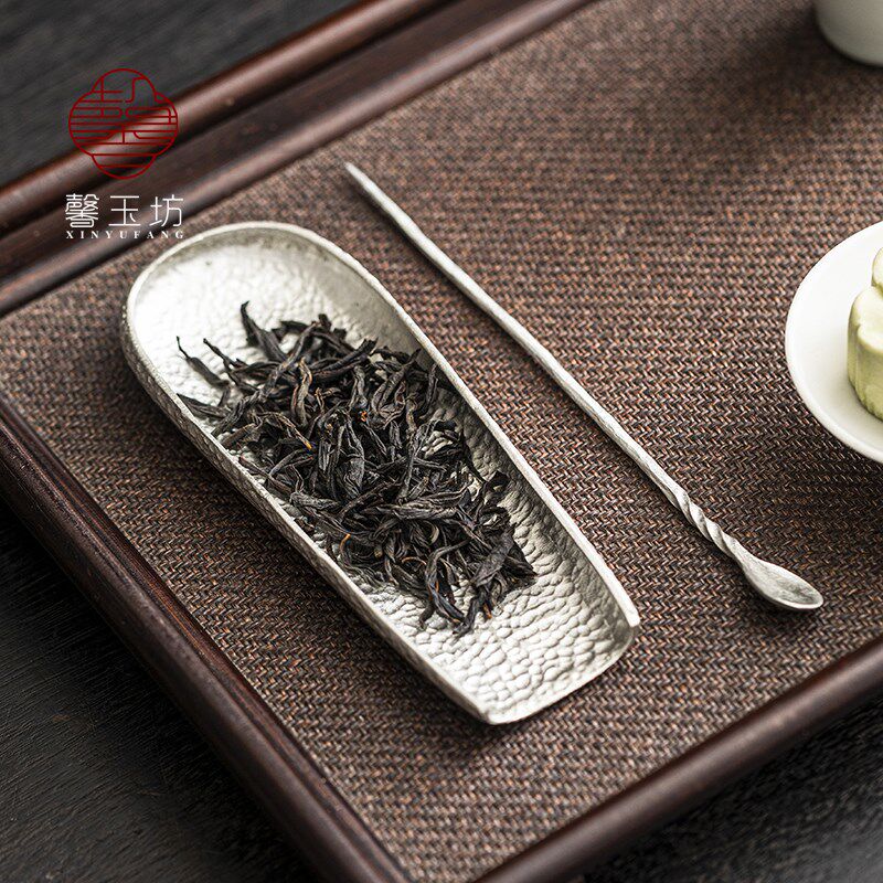 手打锤纹锡茶则茶拨禅意赏茶荷取茶醒茶工具茶匙茶勺六君子茶配件
