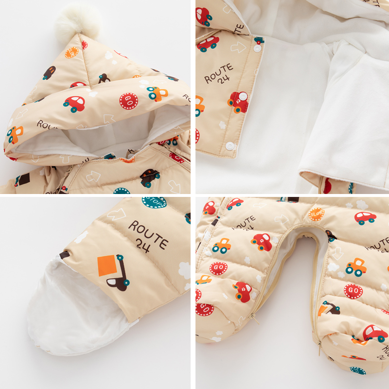 婴儿连身羽绒服2023宝宝冬季连身衣新生儿外出爬爬服包脚防风抱被