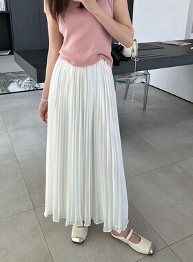 momo大姐姐新款白色雪纺裙半身裙女气质百搭款百褶裙小个子a字裙