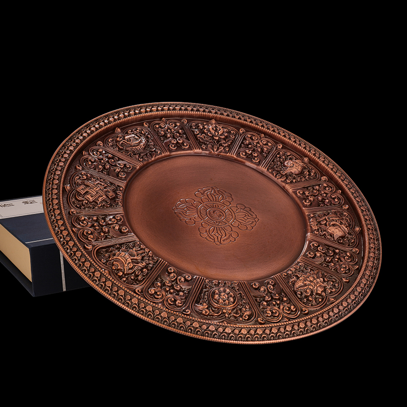 藏式紫铜纯红铜曼扎盘修盘托盘供37堆八吉祥曼达盘用品供奉摆件