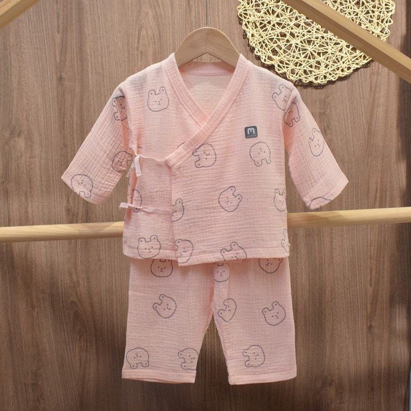 木木乐婴儿衣服夏薄款男女童宝宝纯棉纱布睡衣儿童家居服七分袖