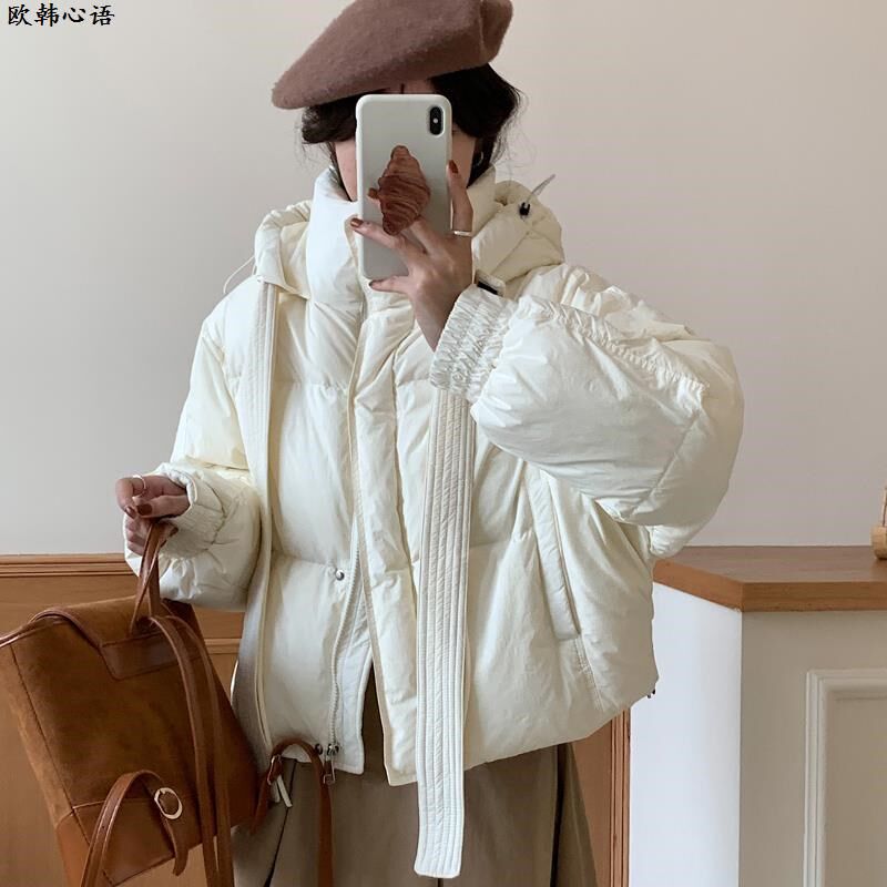 短款棉服女小个子羽绒棉服冬季连帽面包服奶呼呼加厚粉色棉衣外套