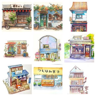 欧式日式水彩钢笔手绘插画少儿美术创意临摹卡中小学画室素材卡片