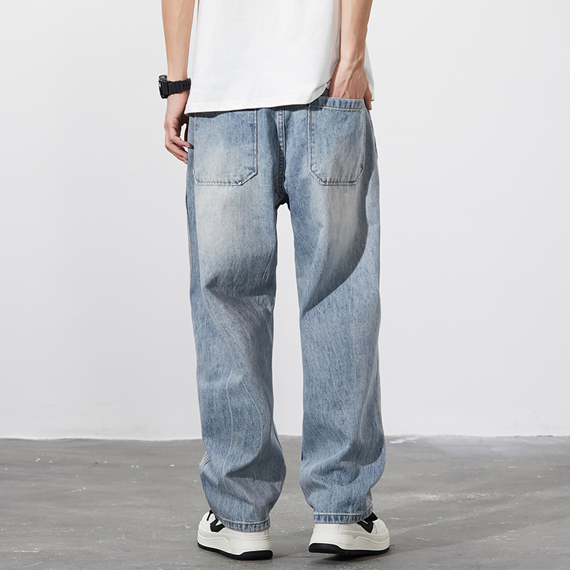 广州新塘牛仔裤男宽松直筒阔腿浅色拖地裤男士秋冬新款休闲长裤子