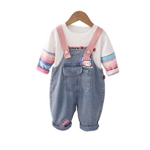 女童秋装牛仔背带裤套装2023新款洋气婴儿童衣服1一3岁女宝宝长裤