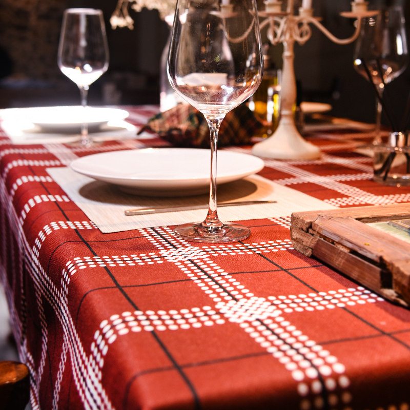 新年美式桌布布艺圣诞长方形复古乡村防水茶几布喜庆红格子餐桌布