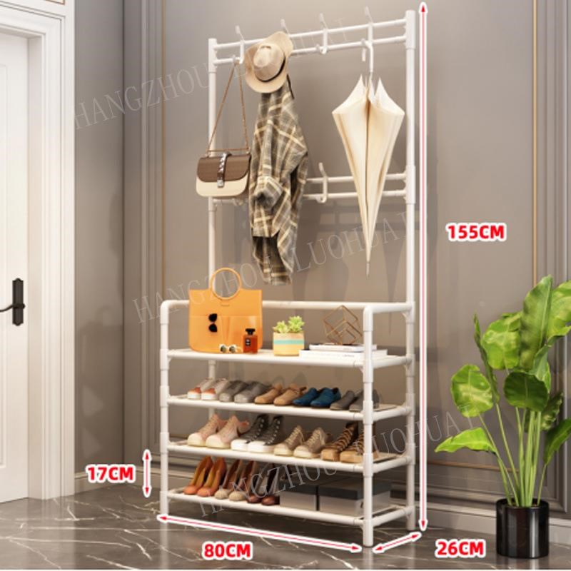 多功能置物架家用室内挂衣架落地鞋架服装店衣帽简易组合多层鞋架