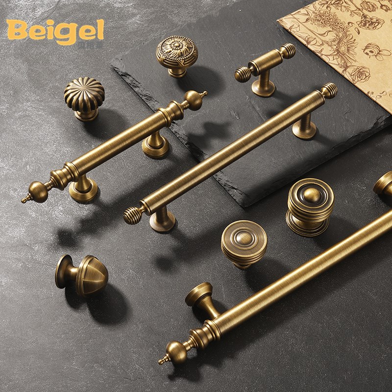 复古衣柜拉手古铜色铜拉手仿古美式柜门黄铜把手橱柜法式抽屉柜子